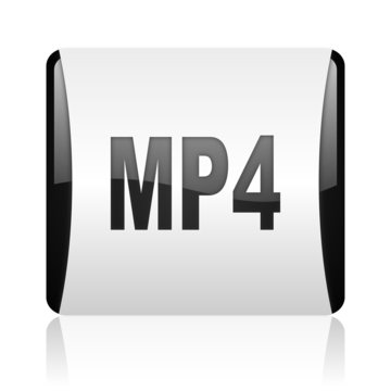 mp4 black and white square web glossy icon