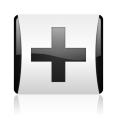 emergency black and white square web glossy icon