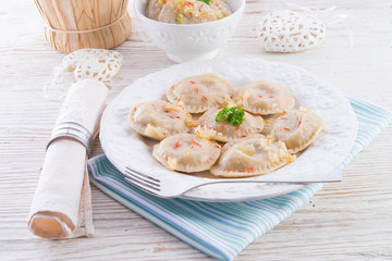 pierogi with meat and buckwheat groats