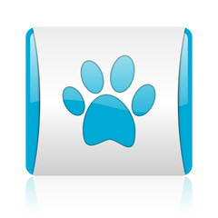 animal footprint blue and white square web glossy icon