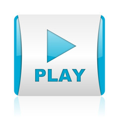 play blue and white square web glossy icon