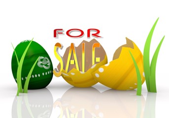 For sale symbol  inside the  broken Easter egg