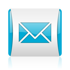 mail blue and white square web glossy icon