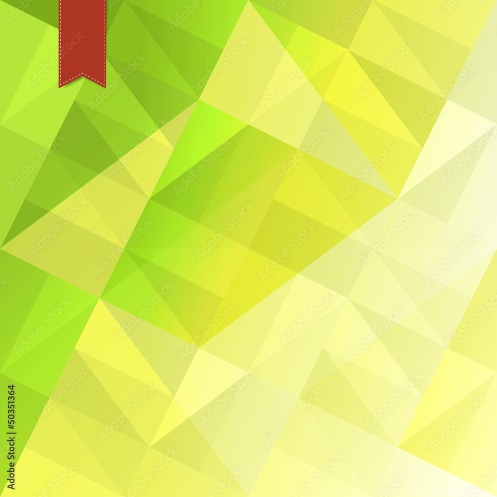 Poster Green triangles abstract background with red tag. Vector, EPS10