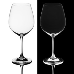 Two wine glasses on black and white