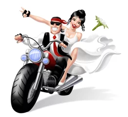 Crédence de cuisine en verre imprimé Moto motards jeunes mariés