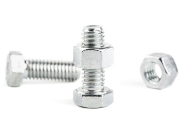 Two bolts with screw-nuts. Isolated on white