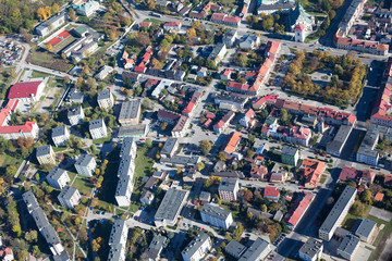 aerial view of Pinczow town in Poland