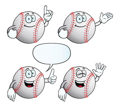 Collection of smiling baseballs with various gestures.