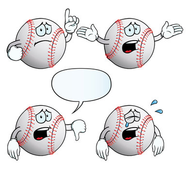 Collection of crying baseballs with various gestures.