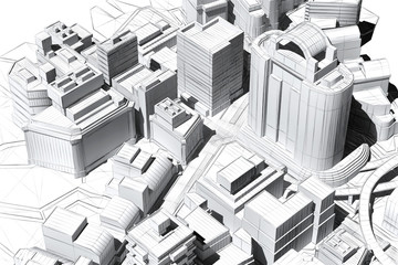 Architectural visualization of a city aerial view
