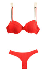 Red textured bikini with rubber straps