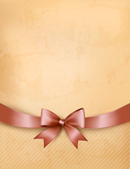 Retro background with old_paper and gift bow and ribbon. Vector