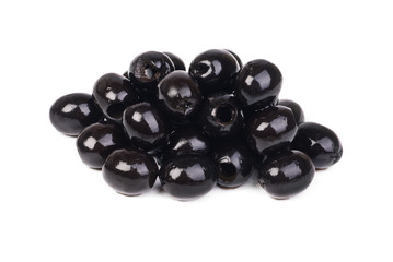 Black pitted olives isolated on white