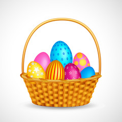 vector illustration of basket full of colorful Easter egg