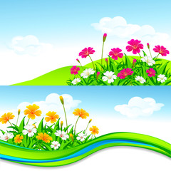 Fototapeta na wymiar vector illustration of nature with flower and grass