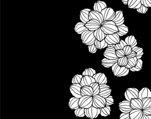 Door stickers Flowers black and white 和柄パターン