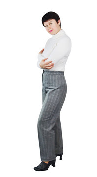 Shapely Woman Dressed In White Knitted Turtleneck