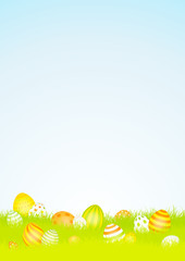 Easter Background Meadow Easter Eggs Yellow/Orange Sky DIN A4