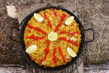 seafood paella in the fry pan
