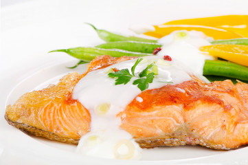 Grilled salmon and vegetables