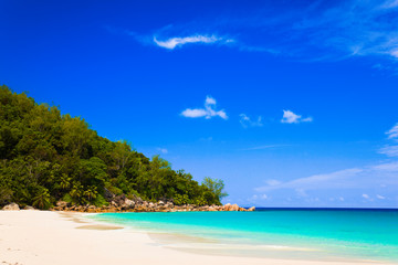 Fototapeta na wymiar Tropikalna plaża na wyspie Praslin, Seszele