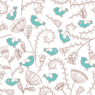 Fototapeta Seamless pattern.Birds and flowers