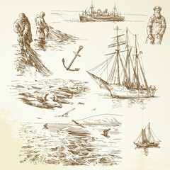 Obraz premium nautical set - hand drawn collection