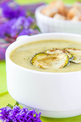Vegetable cream soup with croutons