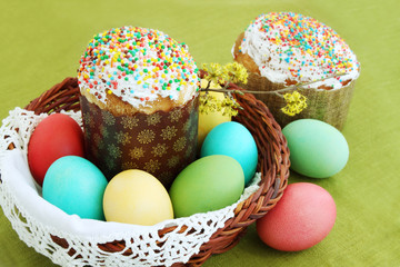 colored eggs and cake