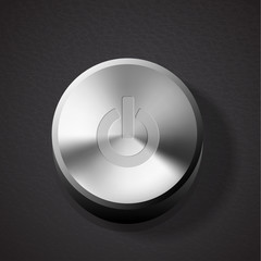 Vector glossy brushed metal silver power button