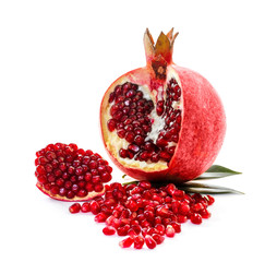 Ripe pomegranates on a white background.