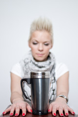 beautiful blonde girl with coffee