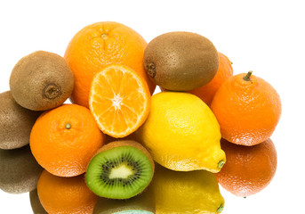 ripe fruit. white background with reflection.
