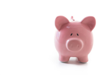 Ceramic pink piggy bank with copy space