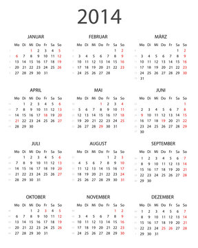Kalender 2014 ohne Rahmen