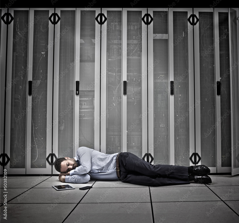 Poster Data worker asleep on floor