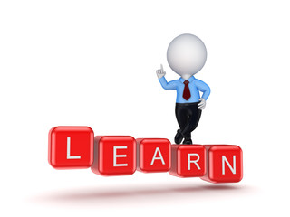 3d small person and word LEARN.