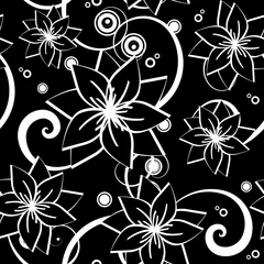 Tableaux sur verre Fleurs noir et blanc modèle sans couture de vecteur avec des fleurs