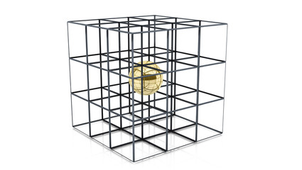 3d Cube with golden ball inside