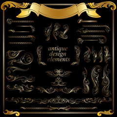 gold calligraphic design elements, decoration set