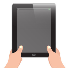 Tablet with hand holding vector
