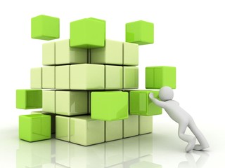 people 3D The construction of the cube of the blocks