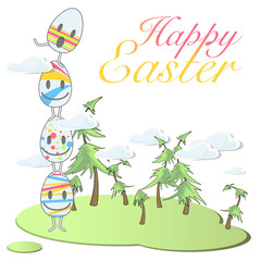 Obraz premium Cute eggs on landscape. Vector design.