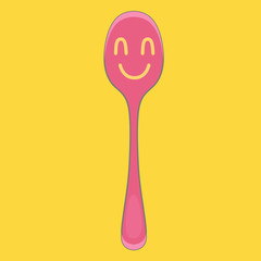 Cute spoon on yellow isolated background.