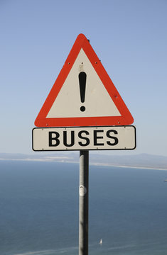Road traffic caution sign 'Buses'