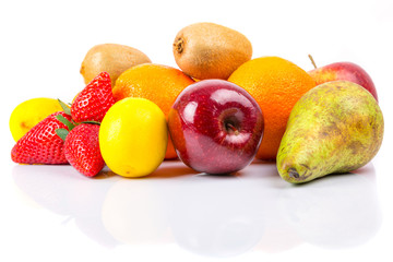 Fresh fruits selection over white
