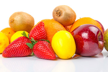 Fresh fruits selection over white