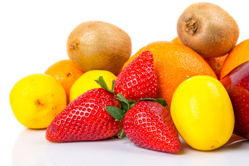 Fototapeta na wymiar Fresh fruits selection over white