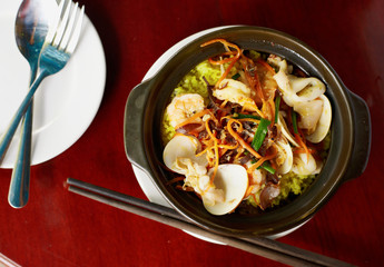 Seafood in hot plate